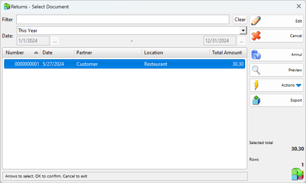 Edit return | IncoPOS Documentation