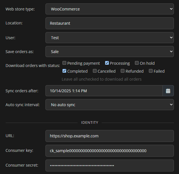 The Add new web store form with WooCommerce selected