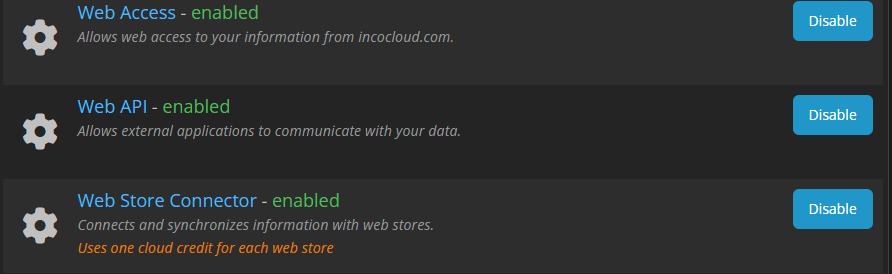 Services in IncoCloud with the Web Store Connector enabled