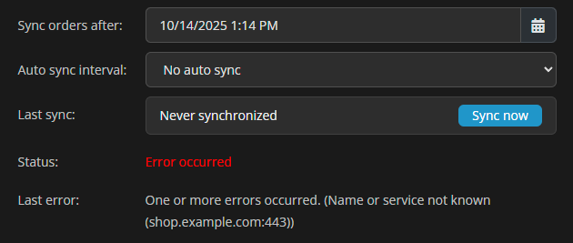 Last sync, Status and Last error of a web store